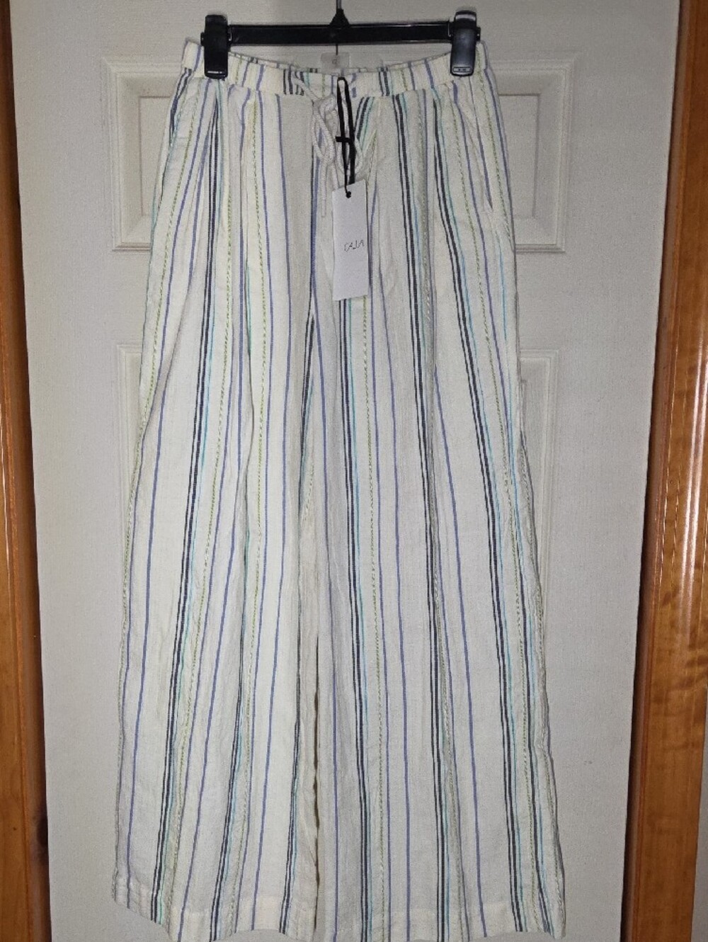 Calia Wide-Leg Striped Linen Pants - Cream Stripe - Picture 4 of 4